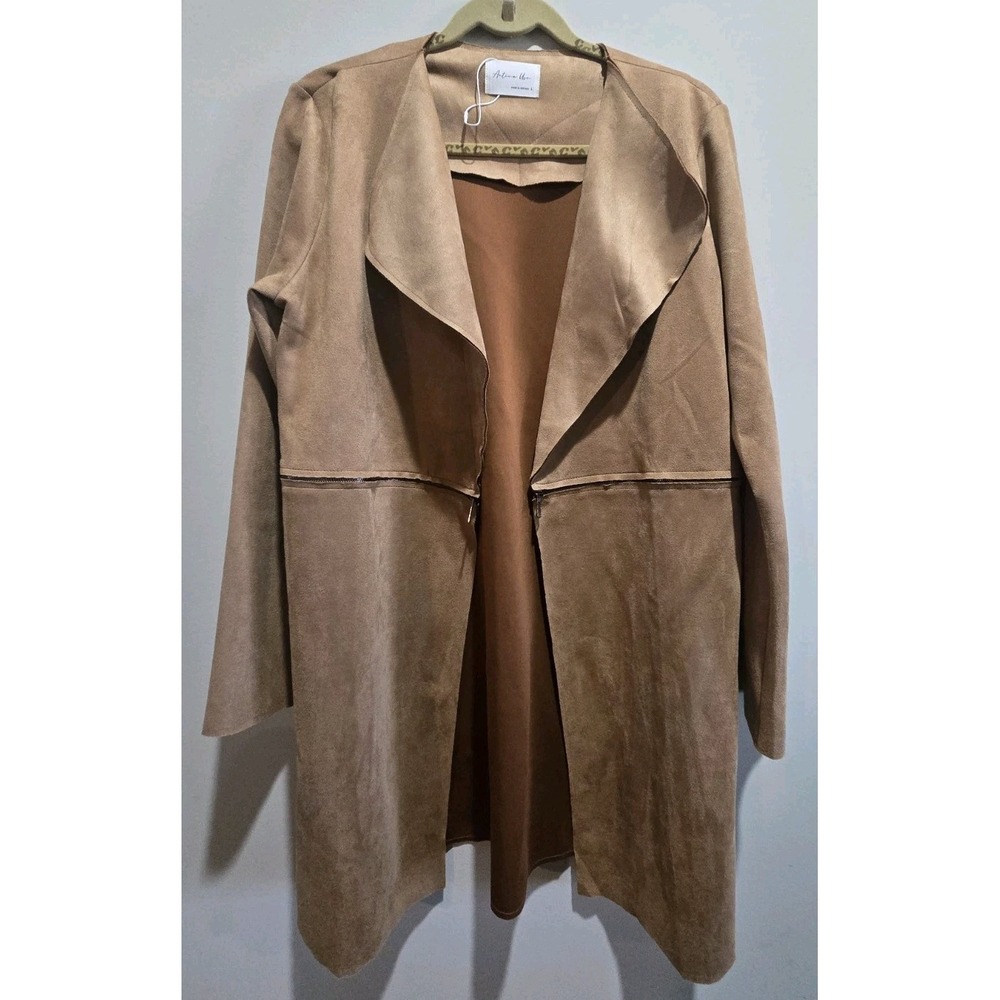 Active USA Women's L Faux Suede Waterfall Jacket Camel Brown NWOT